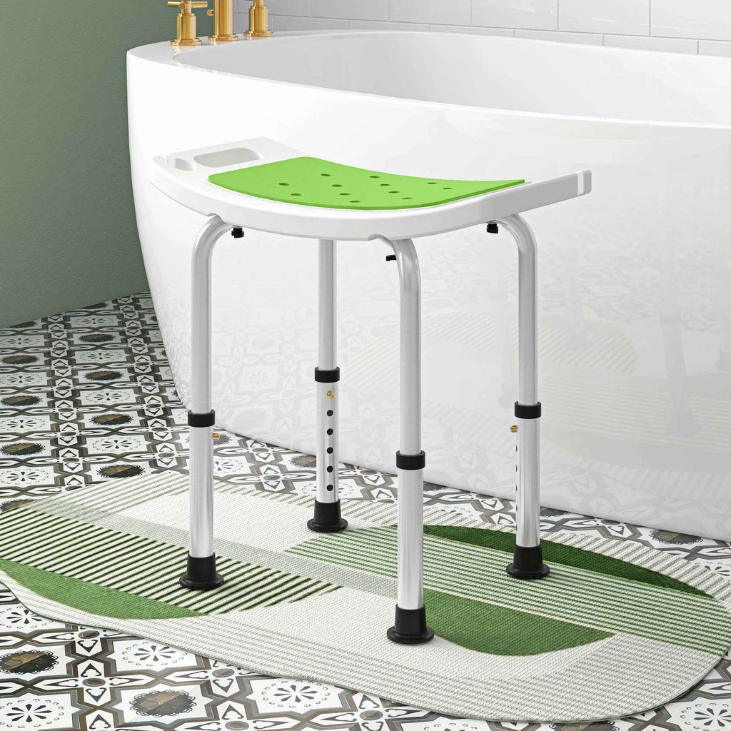 HOMCOM Shower Stool in Aluminum Alloy and Non-Slip Plastic, 6-Level Adjustable Height 39-52cm, Green