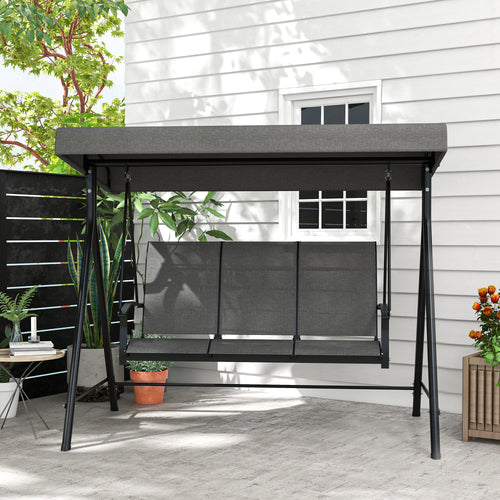3 Seater Garden Swing with Adjustable Sun Canopy, 195x118x170 cm, Dark Grey