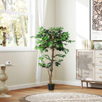 Outsunny Artificial Tea Tree Plant with 546 Realistic Leaves and 120cm Cement Pot, Green