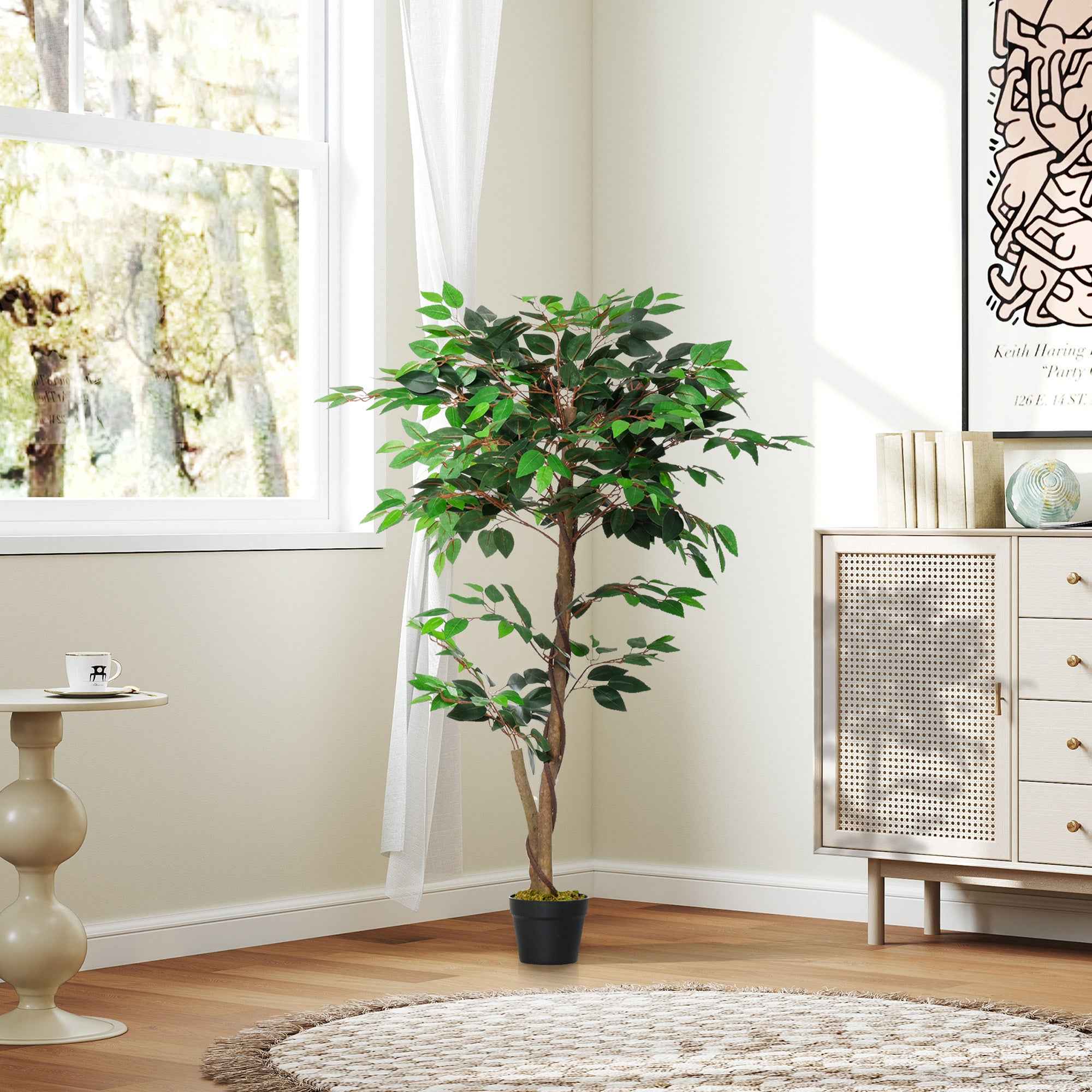 Outsunny Artificial Tea Tree Plant with 546 Realistic Leaves and 120cm Cement Pot, Green