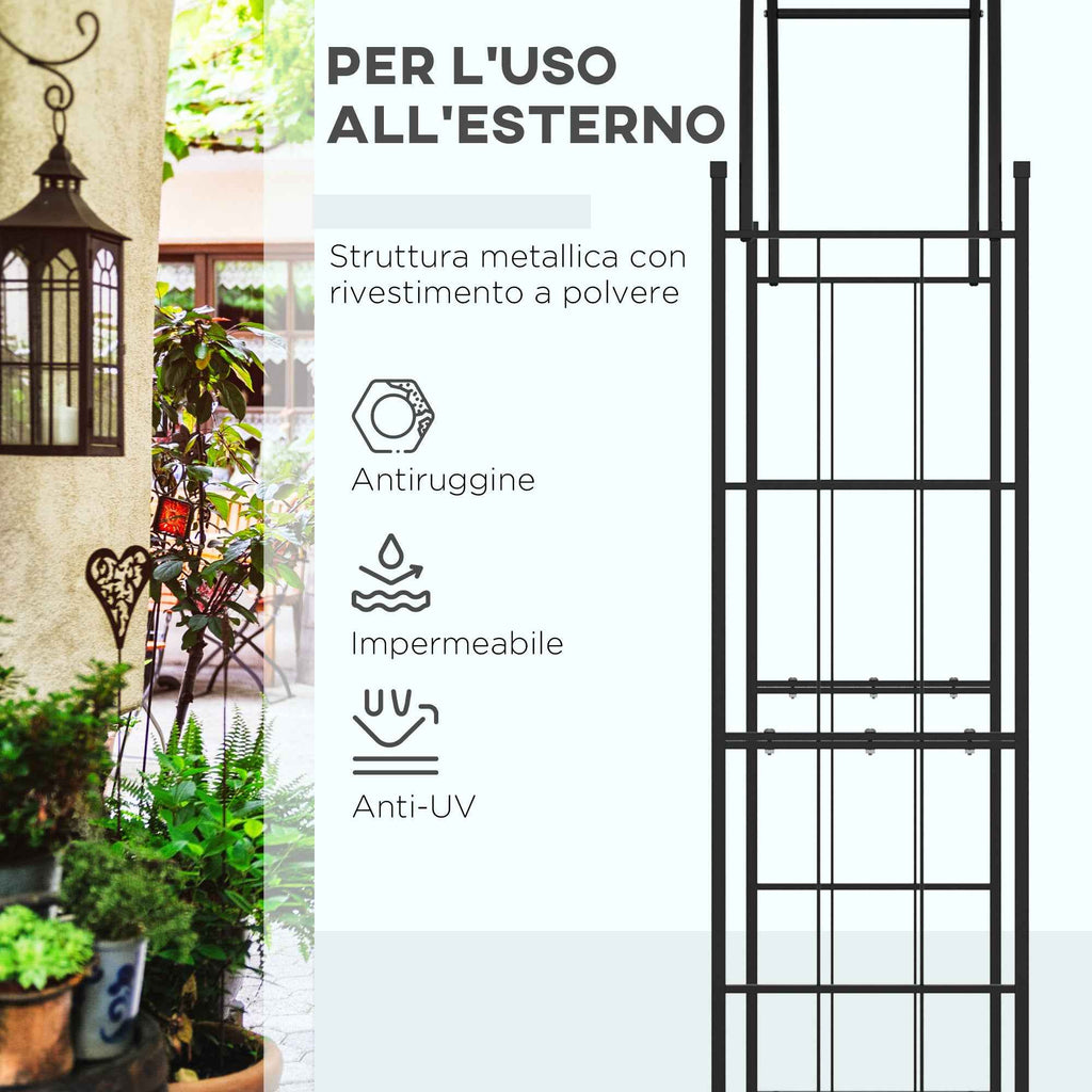 Outsunny Garden Arch for Climbing Plants and Decorations, Black Metal, 157x40x223cm