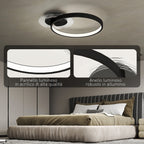 Modern 2-Ring LED Ceiling Light with Adjustable Brightness, 30W Power, Black