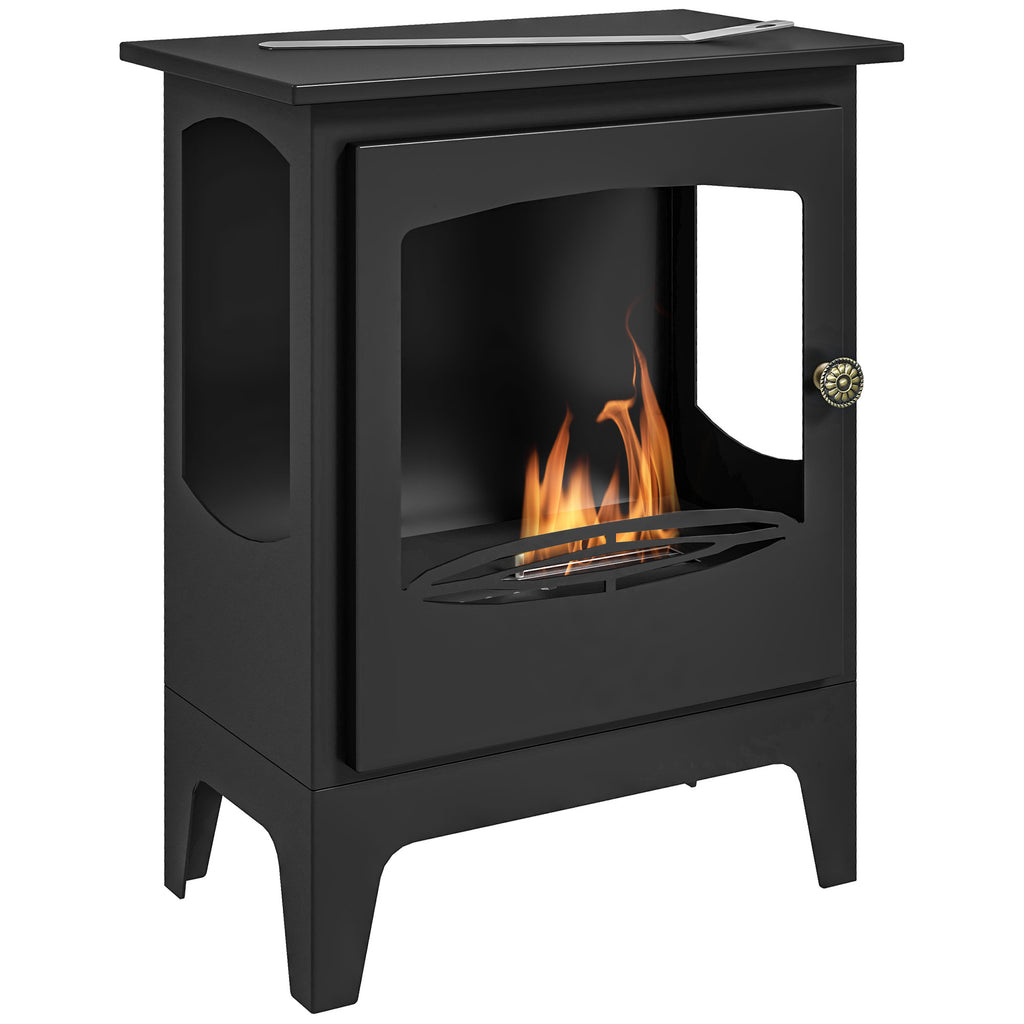 Bioethanol Fireplace in Stainless Steel with 1.2L Burner for 3 Hours of Burning Time, 36x26x54cm, Black