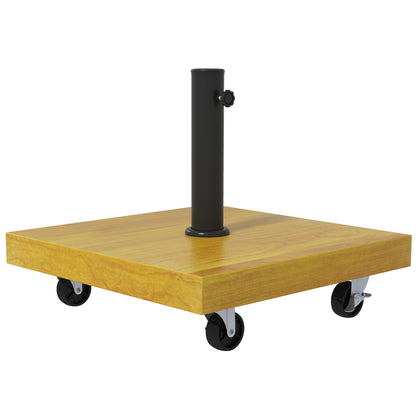 25kg Metal and Concrete Umbrella Base with Wheels and Wood Effect, 45x45x36.5cm, Yellow