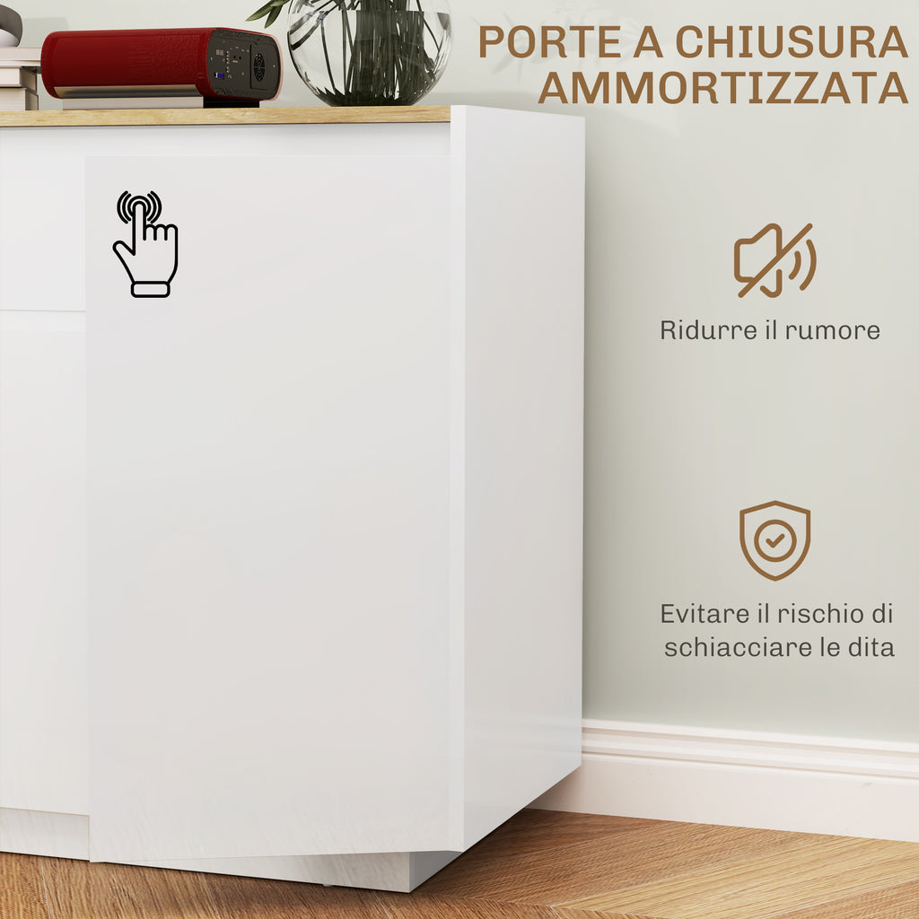 Modern Kitchen Sideboard with Drawer and 3 Cabinets with Adjustable Shelves, 140x40x75 cm, White