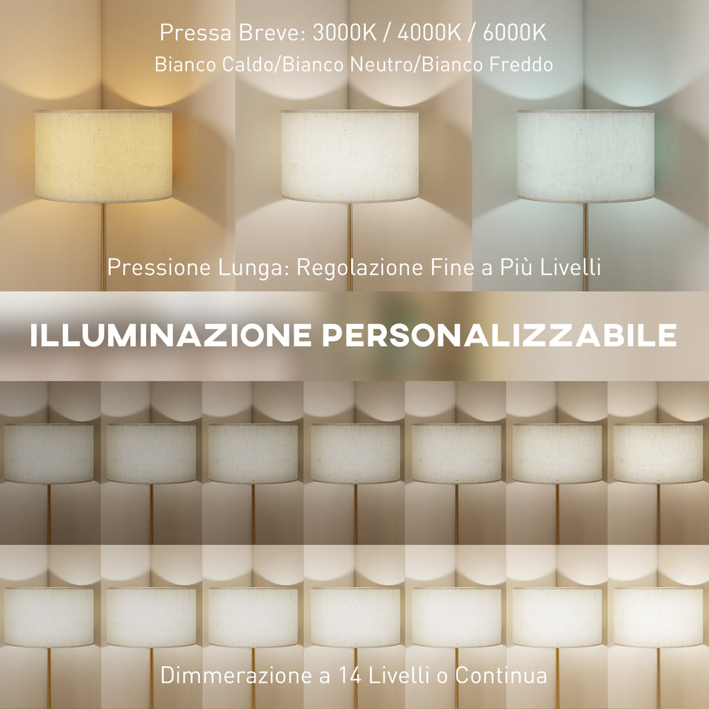 Floor Lamp with Remote Control and Adjustable Brightness 3000K-6000K, Fabric Lampshade, Gold