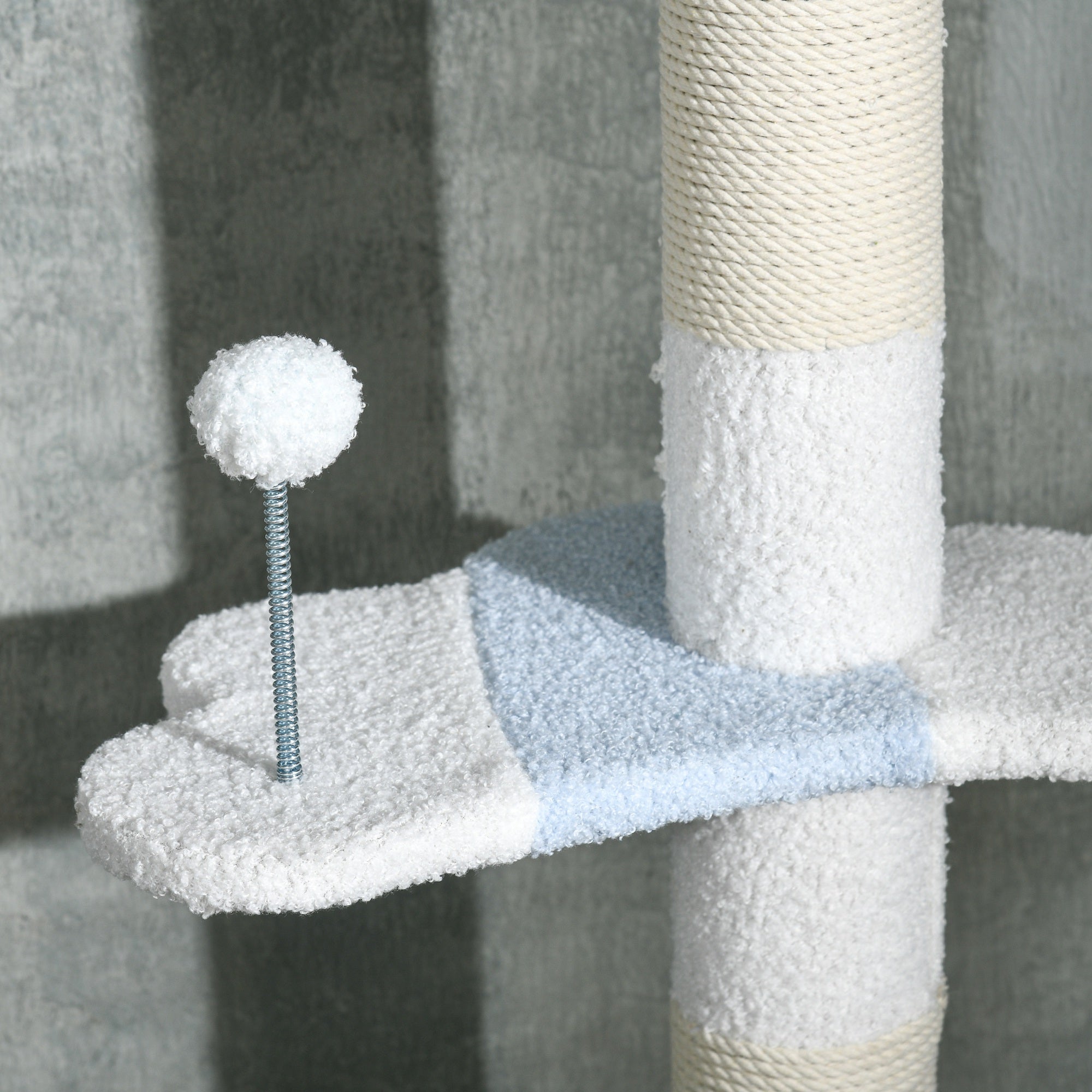 Ceiling Cat Tree with Adjustable 225-255cm Pole, Ball and Platforms, White