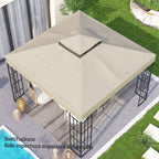 Garden Gazebo Cover 3x3m, 2-Tier UPF30+ Replacement Roof in Polyester, Cream