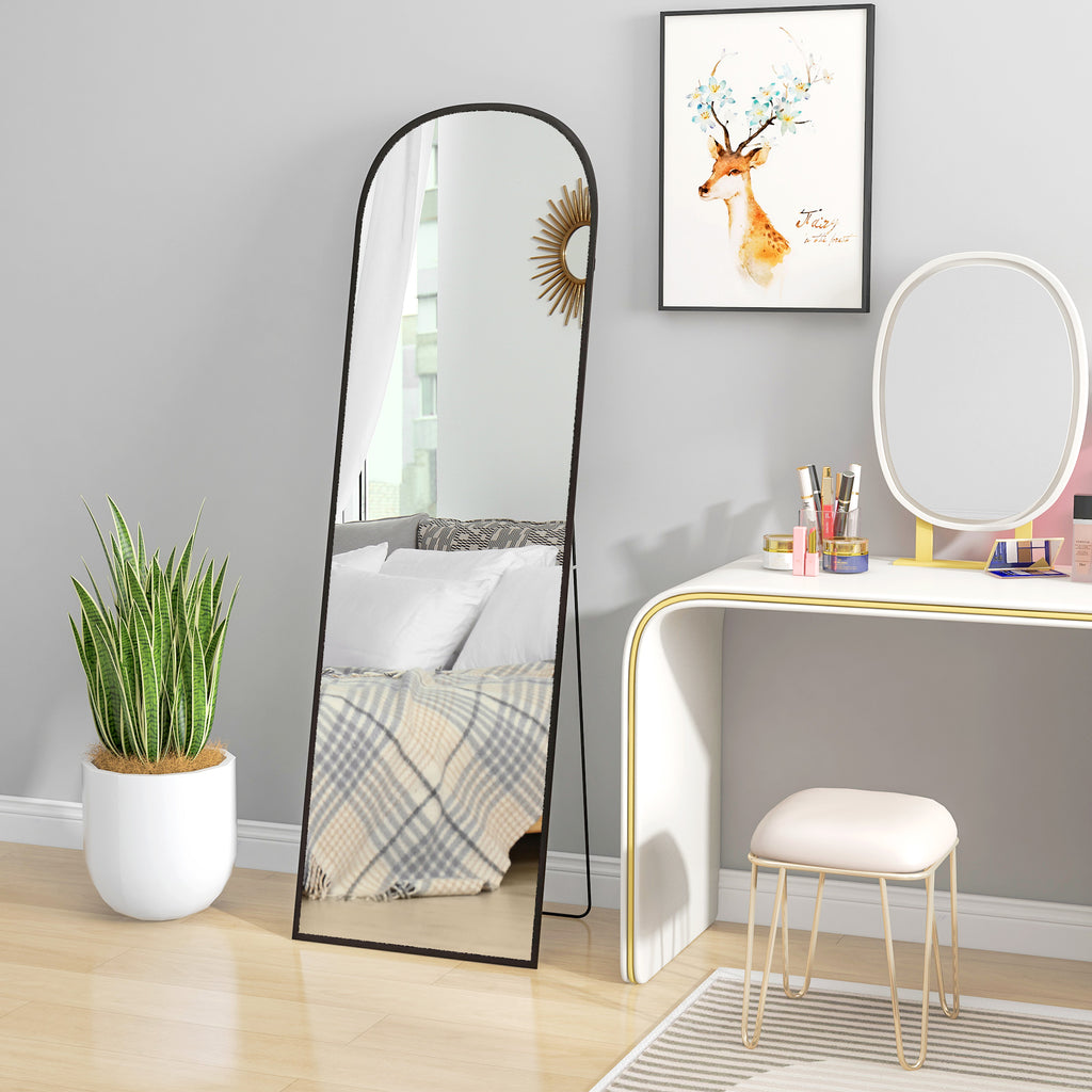 Modern Floor and Wall Mirror in Aluminum Alloy with Folding Stand, 50x161.5cm, Black - Borgè