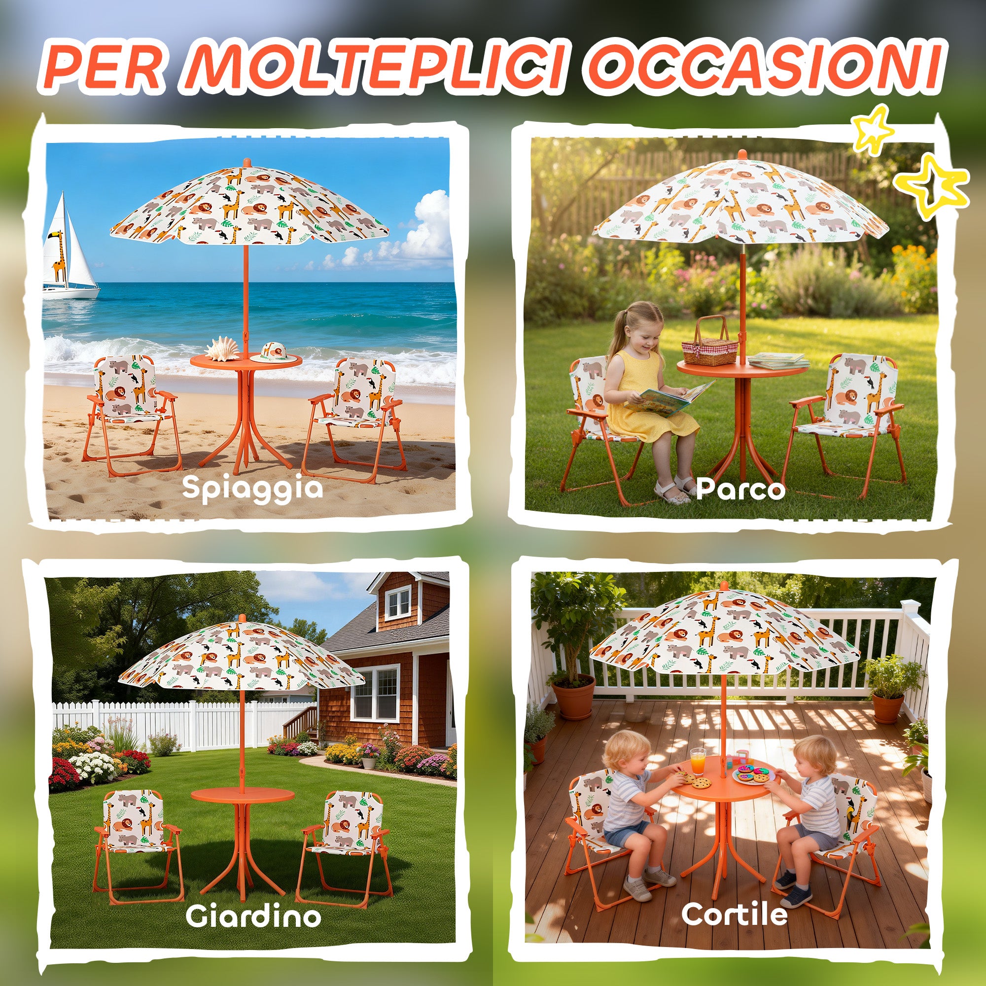 AIYAPLAY Children's Garden Set Picnic Table with Orange Umbrella