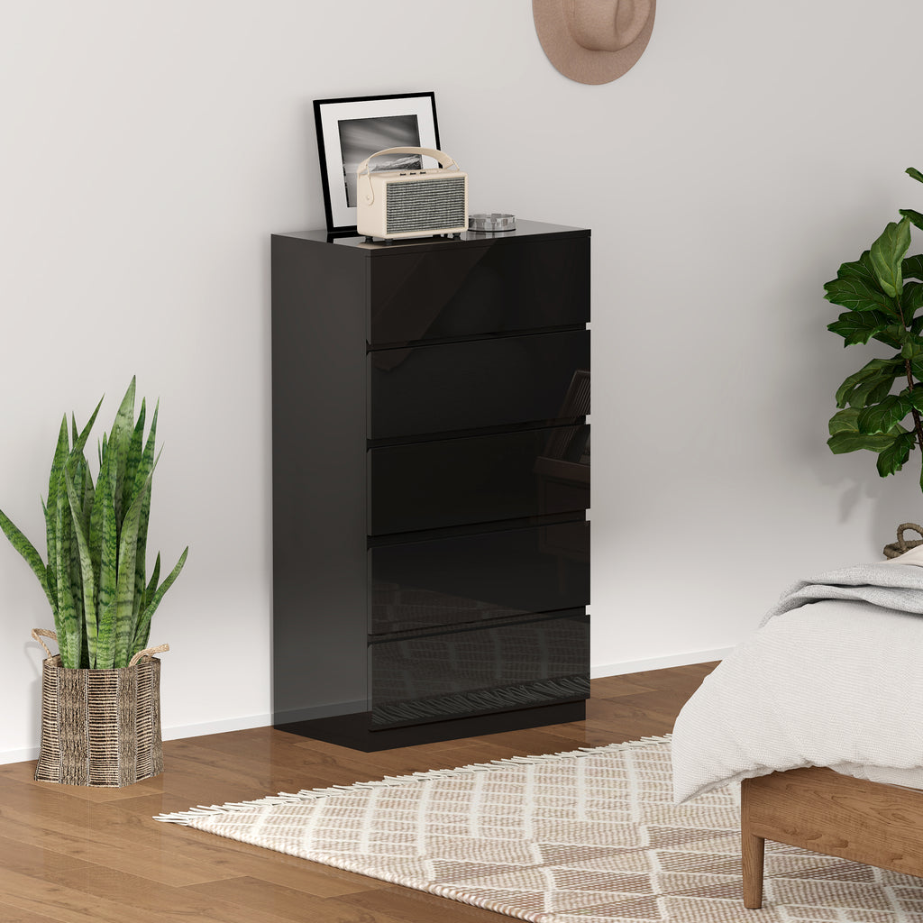 HOMCOM 5-Drawer Wooden Chest of Drawers, Modern and Multipurpose Bedroom Dresser, 55x34x100 cm, Black