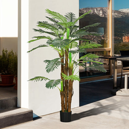 Green Artificial Palm 160 cm in Pot with 36 Leaves, in PE and Cement for Indoor and Outdoor