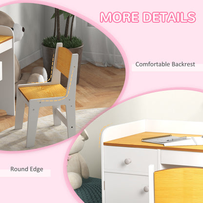 Zonekiz school desk and chair for children for 3-6 years with drawer and white wooden cabinet - Borgè