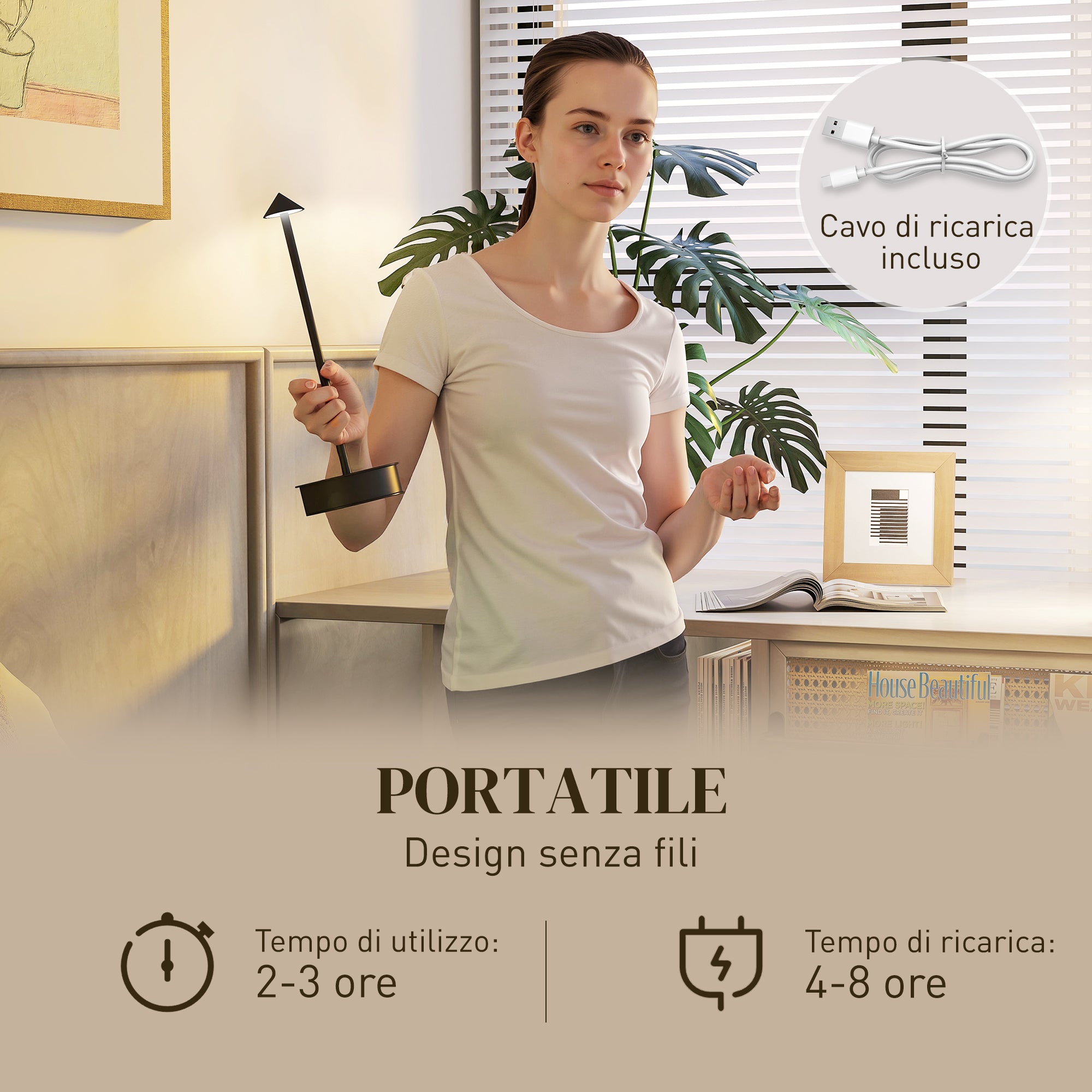 USB Rechargeable Touch Table Lamp, Adjustable 3000K/4500K/6500K, 4-8 Hour Battery Life, Black