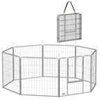 8 Panel Modular Folding Dog Playpen with Steel Door, Height 80 cm, Silver