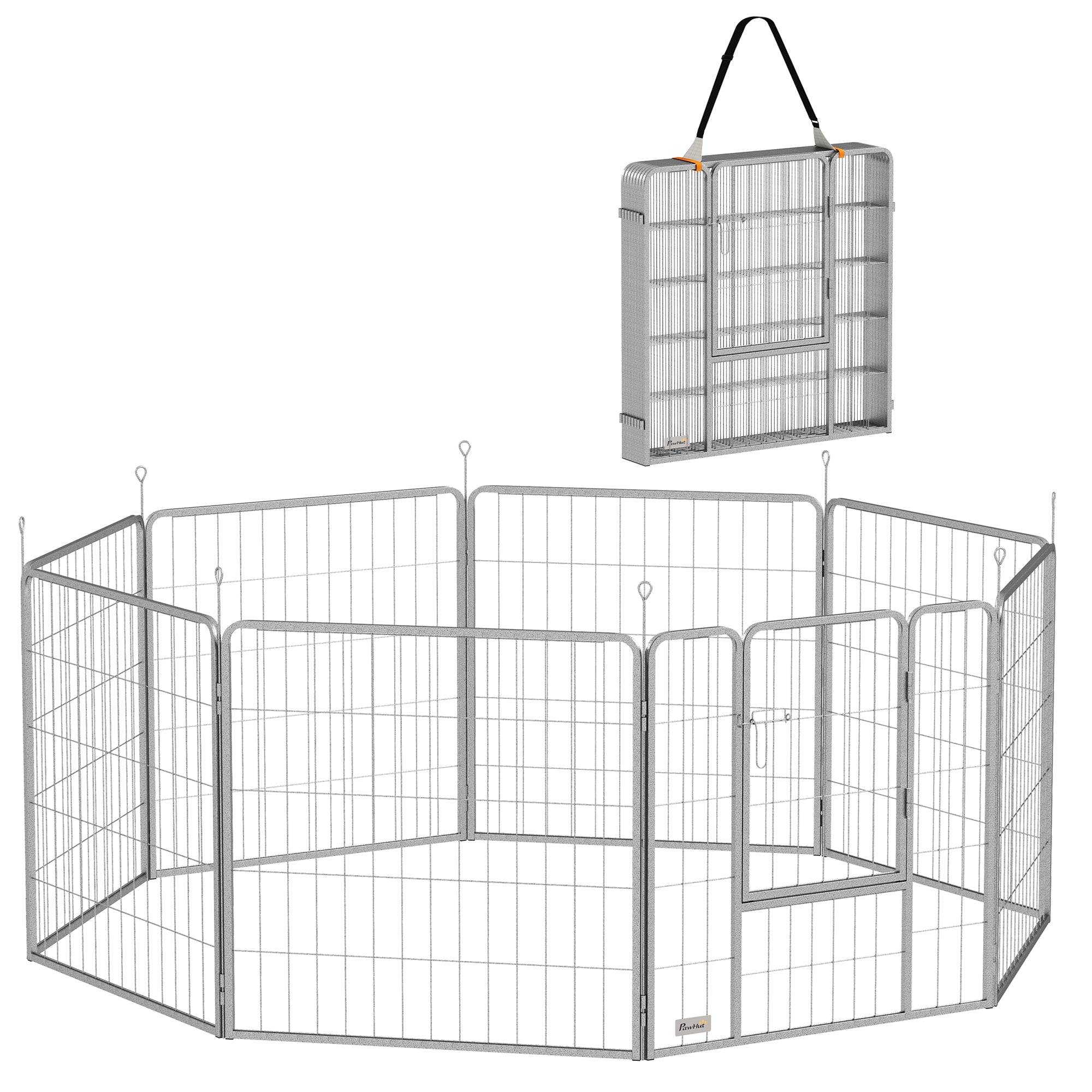 8 Panel Modular Folding Dog Playpen with Steel Door, Height 80 cm, Silver