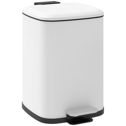 HOMCOM 12L Pedal Waste Bin with Silent Closing, in Metal and PP, 24.5x32x34.5 cm, White