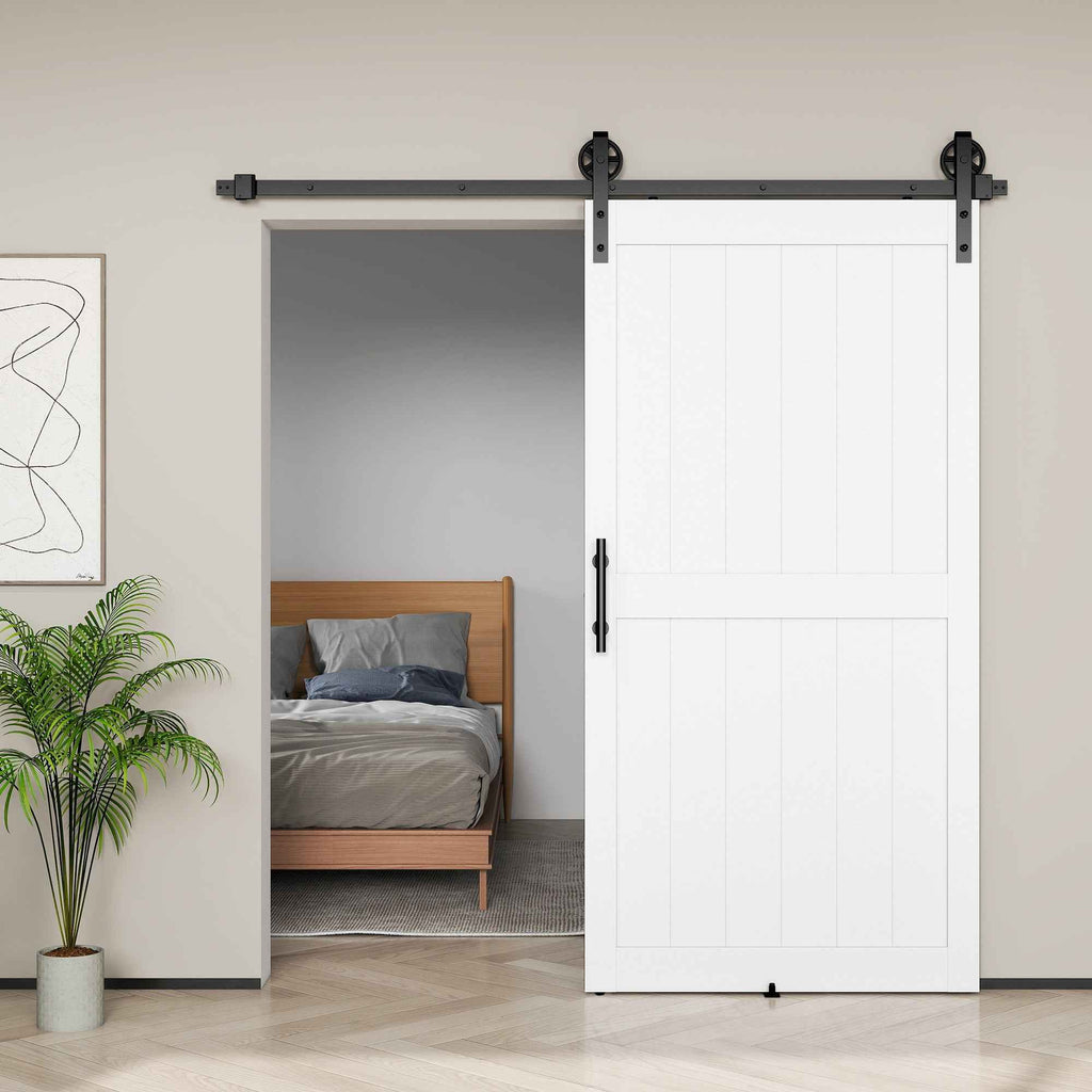 HOMCOM Country Style Sliding Door with Track and Handle in Wood and Steel, 106.6x213.4 cm, Black and White