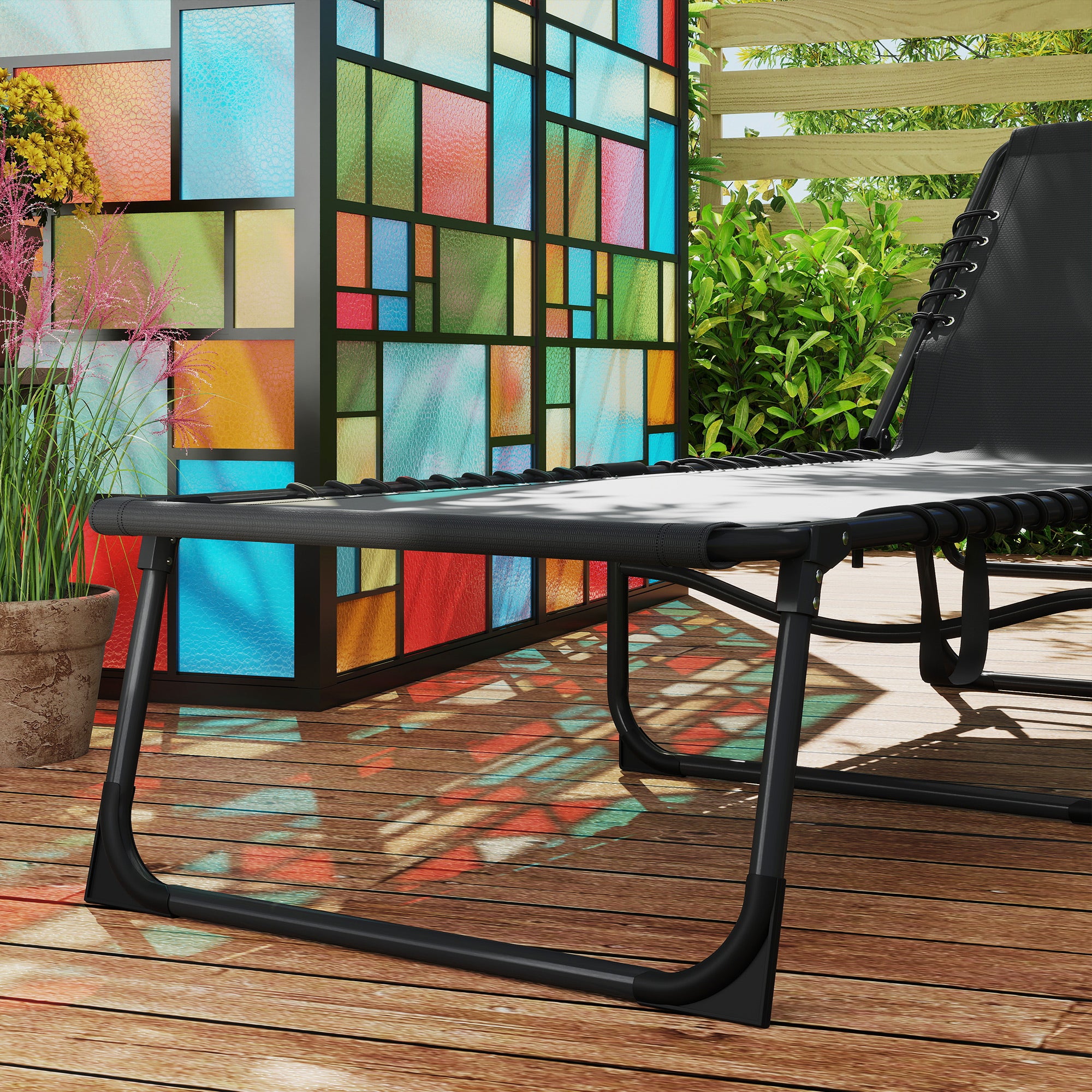Outsunny Folding Sun Lounger with Cushion, Headrest and Side Pocket, 58x189x32.5 cm, Black