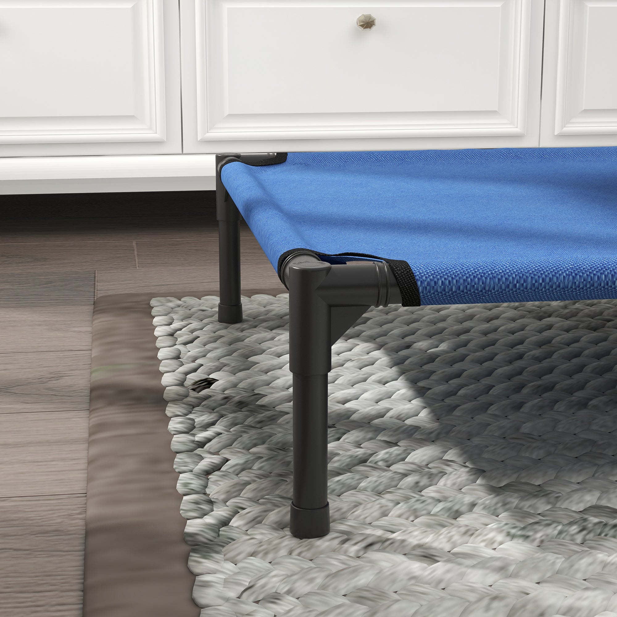 Foldable Raised Dog Bed for Indoor and Outdoor Use in Metal and Oxford Fabric, 76x61x18 cm, Blue