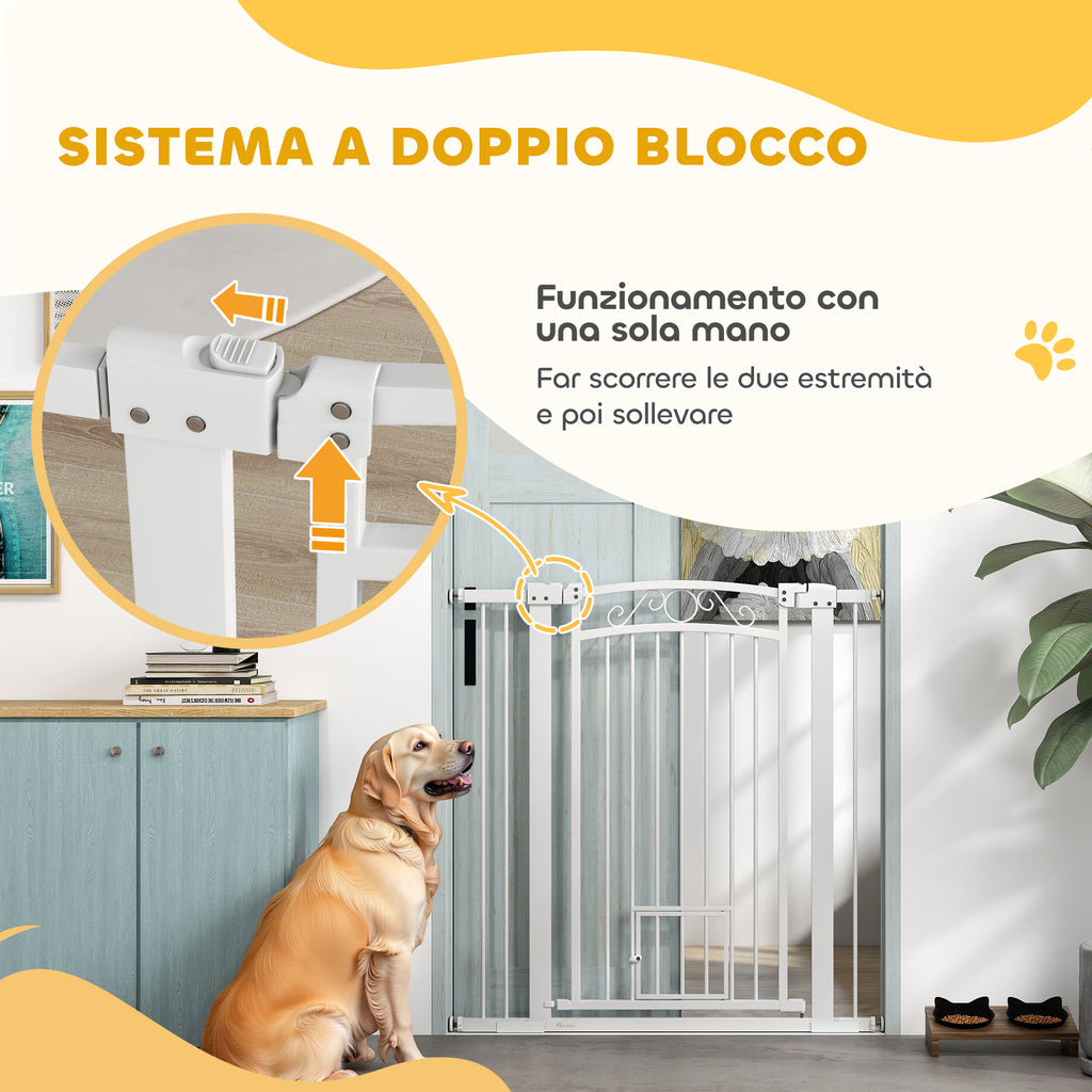 Adjustable Dog Gate with Extensions and Cat Door, 76-104x106cm, White