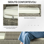 2-Seater Outdoor Sofa with Coffee Table, in Steel and PE Rattan, 137x59x82 cm, Gray and Cream - Borgè