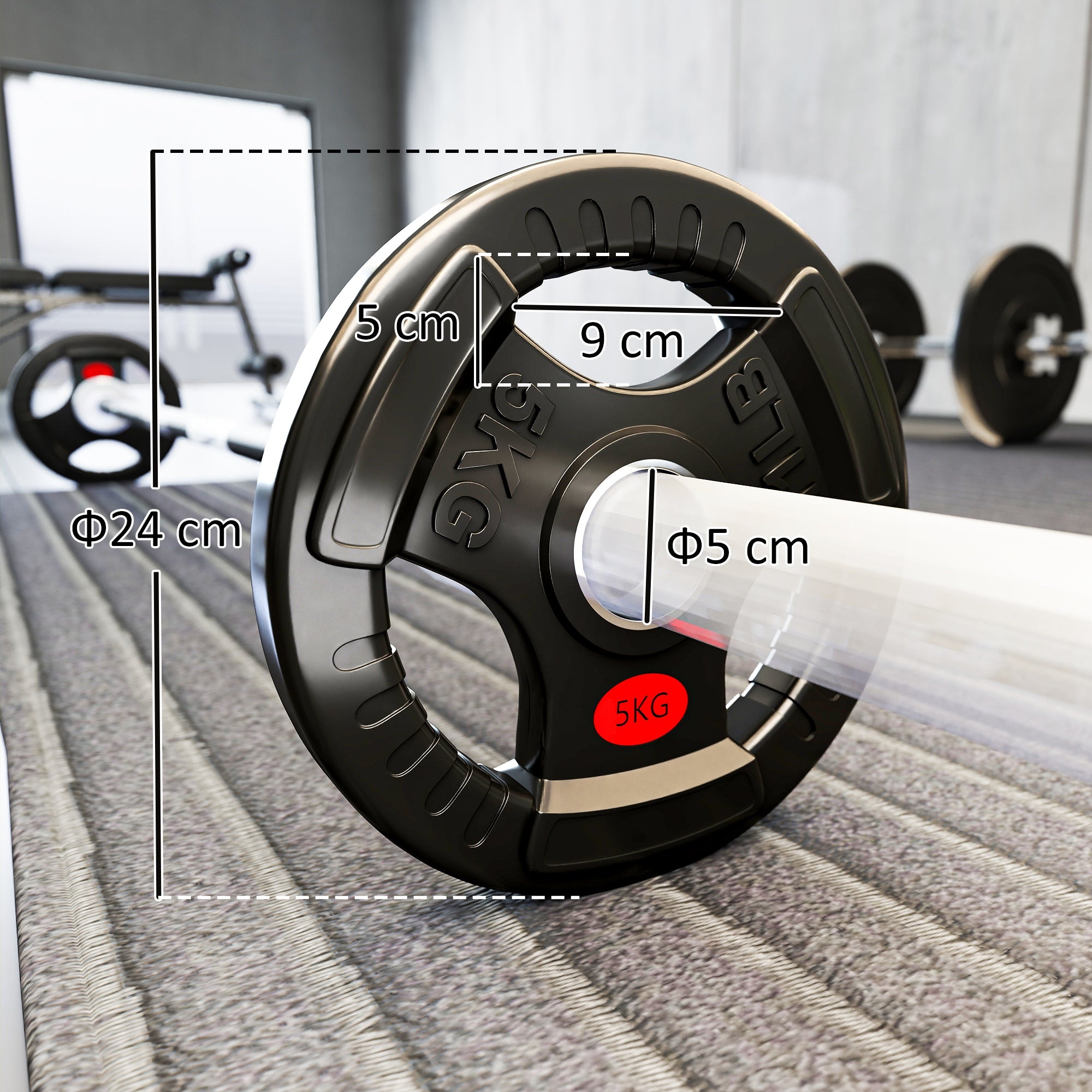 SPORTNOW 2x5 kg Weight Plate Set with 5 cm Hole and 3 Handles, Steel with Plastic Coating, Black