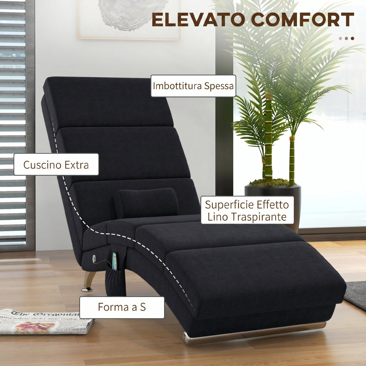 HOMCOM Massage Chair with 8 Vibration Points and Heating, 5 Modes, Timer and Remote Control, Black