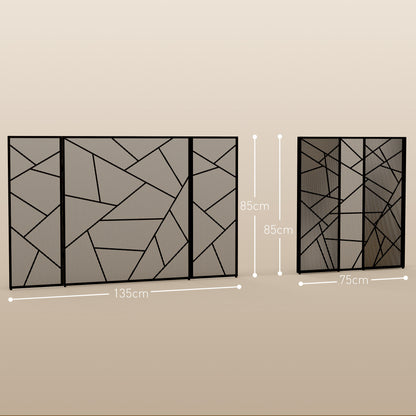 3-Panel Foldable Fireplace Spark Guard with Geometric Design, 135x1.2x85cm, Black