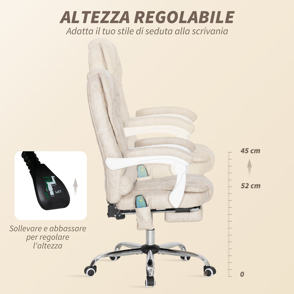 Vinsetto Breathable Leather-Effect Fabric Massage Office Chair with Remote Control and Adjustable Height, Cream
