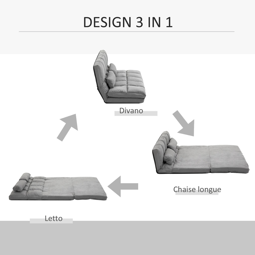 Folding Floor Sofa Lounger, 7-Level Reclining Backrest and Cushions, Modern Sofa for TV, Games, Reading, Yoga, Office, 130x73x60 cm, Light Grey