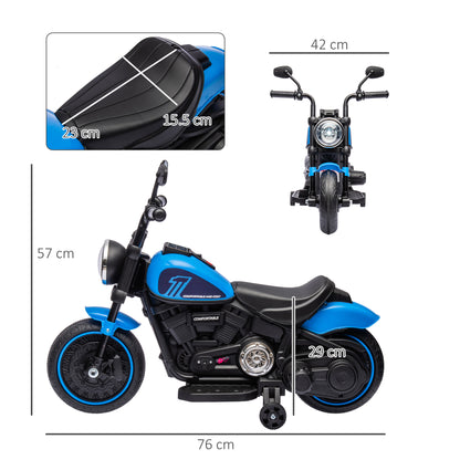 Electric Motorcycle for Children 18-36 Months in PP and Metal with Wheels and Light, 76x42x57 cm, Blue and Black