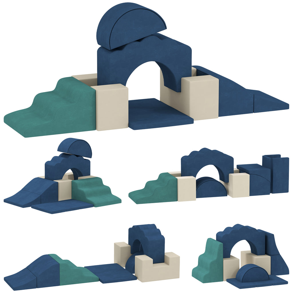 AIYAPLAY 7-Piece Soft Building Blocks Set for Kids Ages 0.5-3 with Non-Slip Base, Foam and Velvet, Blue