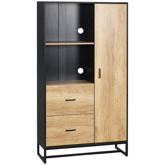 Modern Kitchen Sideboard with 2 Drawers, 2 Shelves and a Cabinet, 88x35x160 cm, Wood and Black