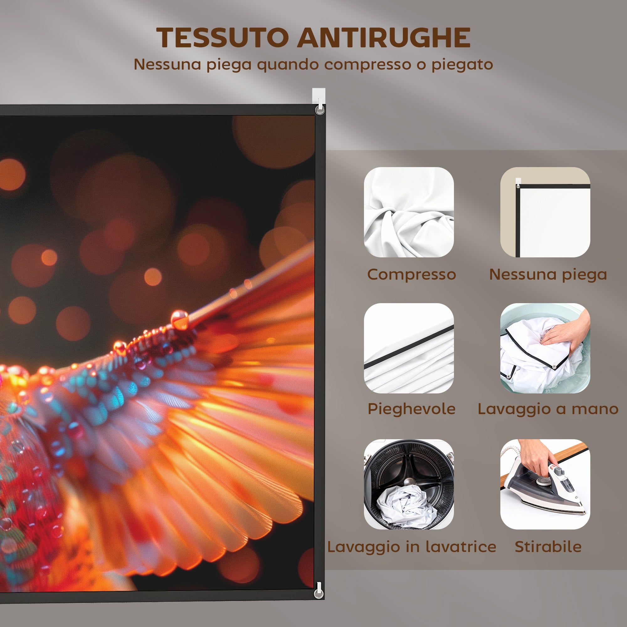 HOMCOM 100" 16:9 HD 4K/8K Projector Screen, Foldable and Portable, Anti-Wrinkle and Washable, Double-Sided, White