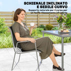 Outsunny 7-Piece Outdoor Set with 6 Stackable Texteline Chairs and Glass-Top Coffee Table, Black and Silver