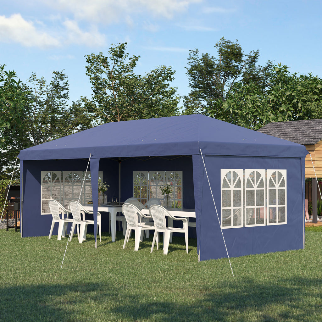 Outsunny Garden Gazebo 6x3 m height adjustable with removable walls, in steel and polyester, blue - Borgè