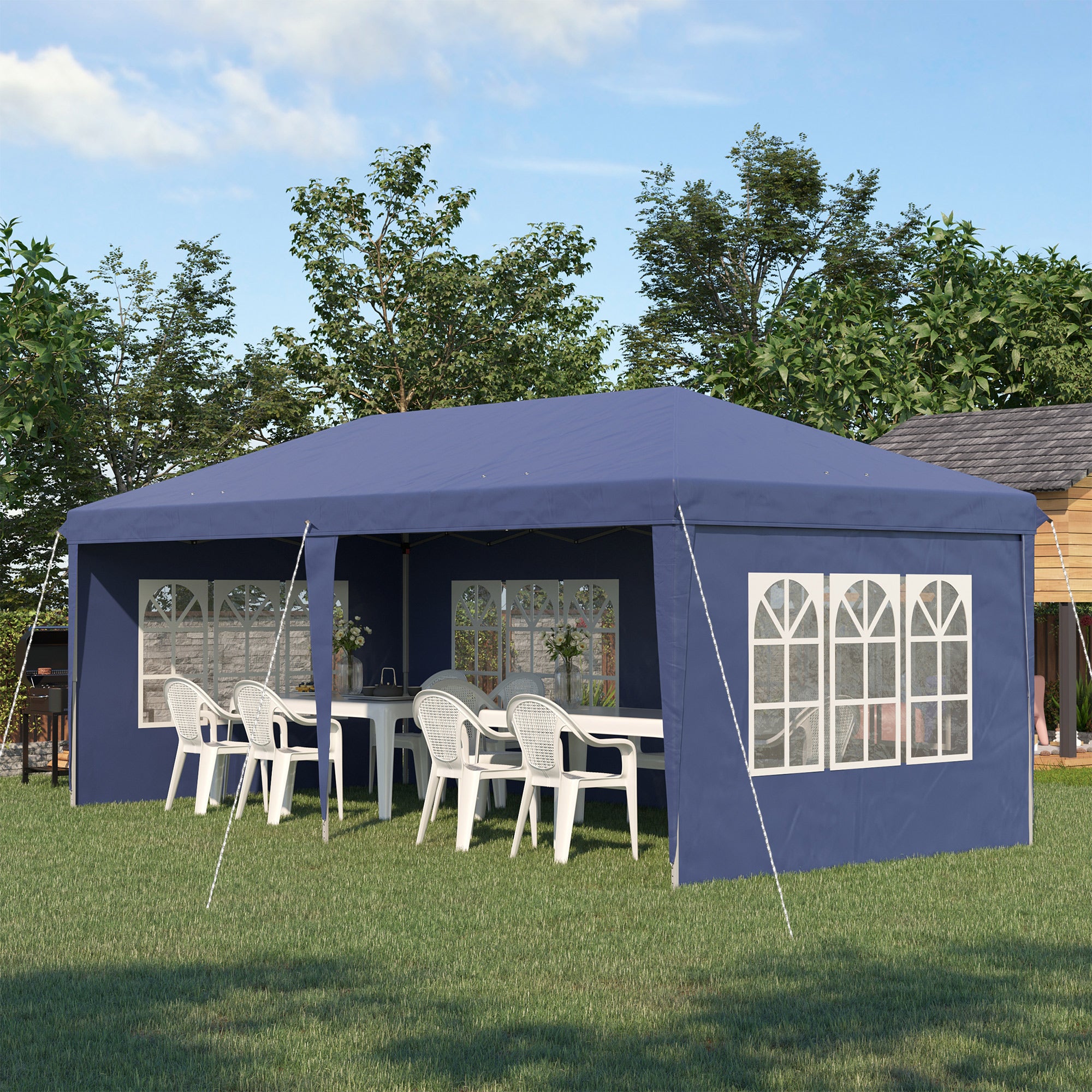Outsunny Garden Gazebo 6x3 m height adjustable with removable walls, in steel and polyester, blue - Borgè