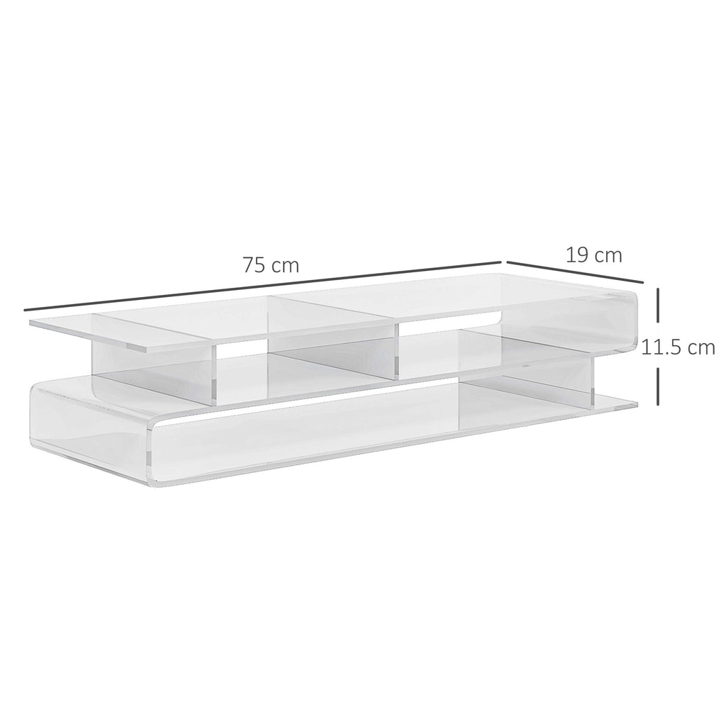 Acrylic PC Monitor Stand with Center Compartments, 57x19x11.5cm, Transparent