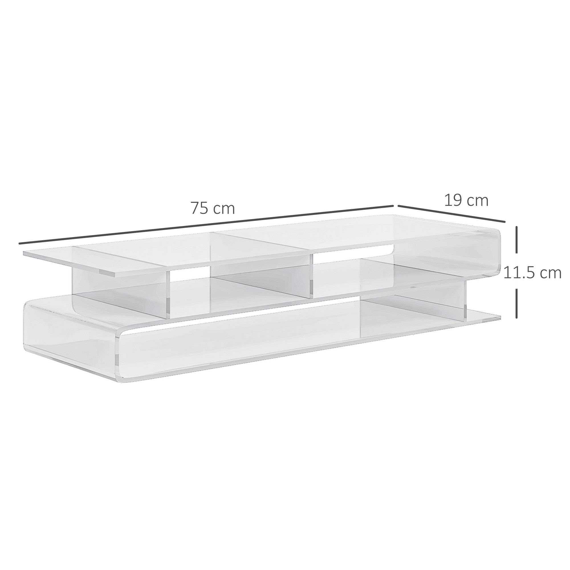 Acrylic PC Monitor Stand with Center Compartments, 57x19x11.5cm, Transparent