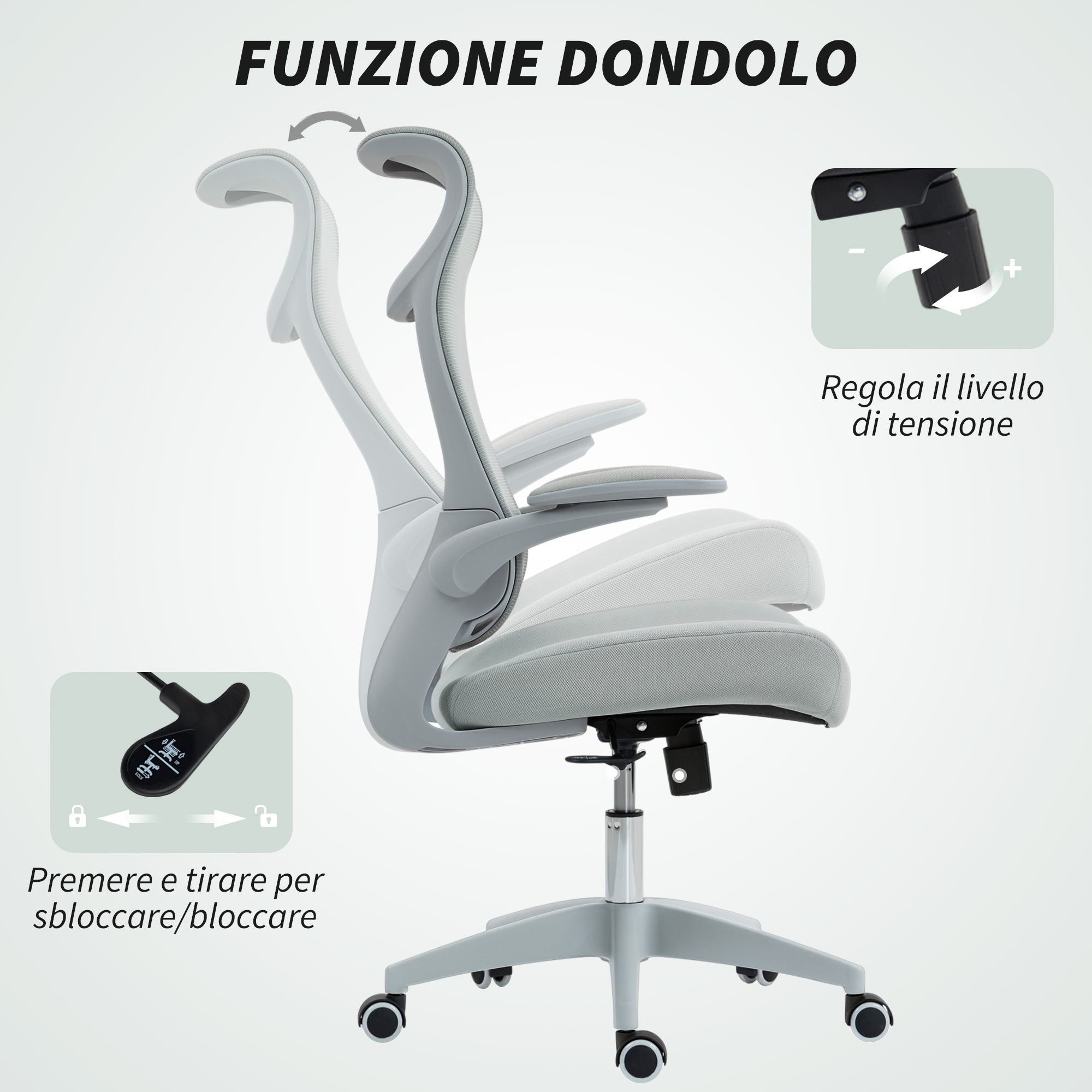 Ergonomic Office Chair with Adjustable Armrests, Mesh Backrest and Headrest, Grey