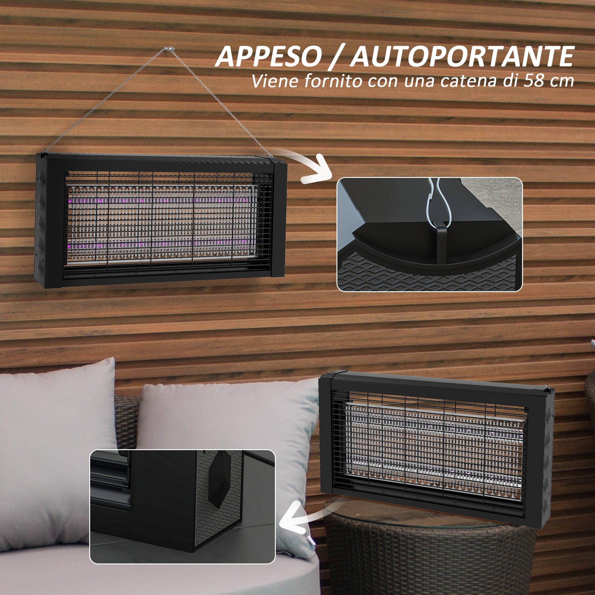 Indoor Mosquito Lamp 8W with Chain and Protection Net, 49x6x25 cm, Black