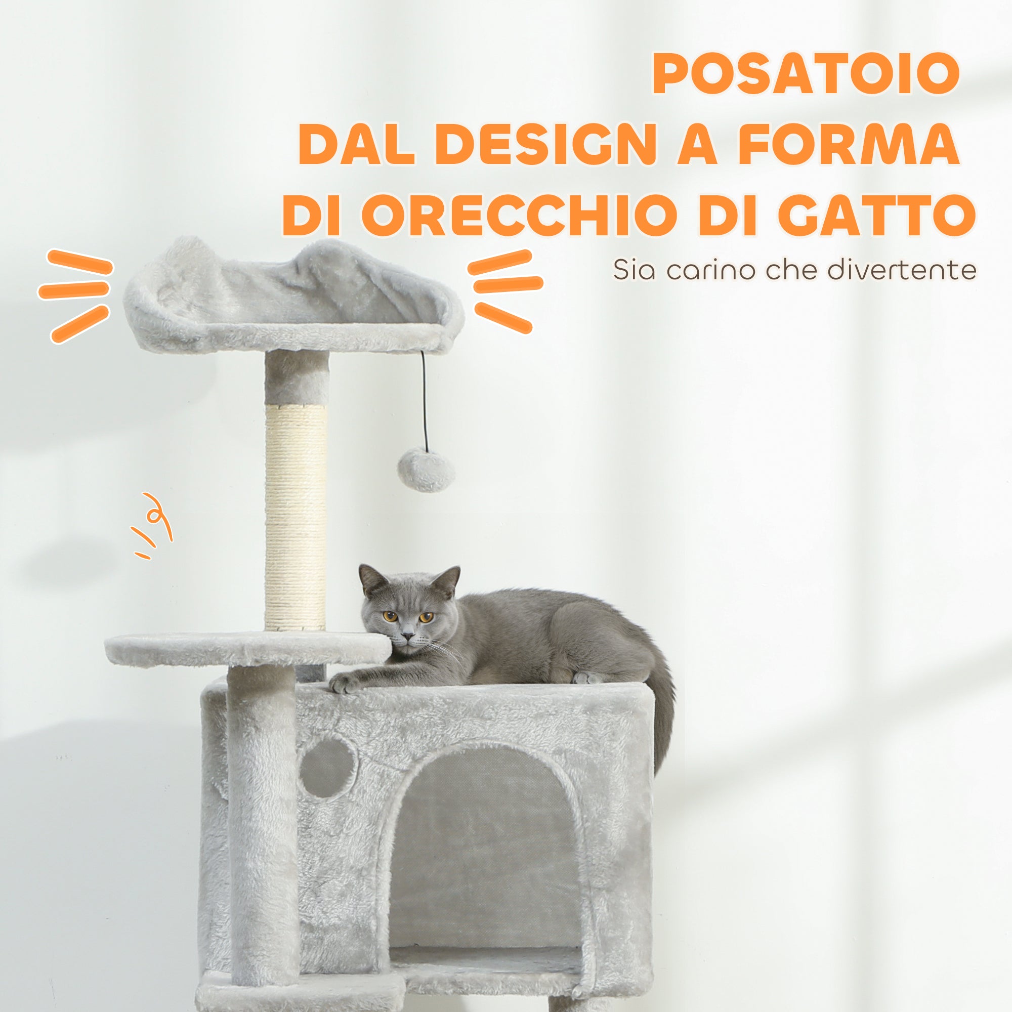 Cat Tree, 160 cm Tall, with 2 Cat Houses, Hammock, Bed and Sisal Posts, Grey