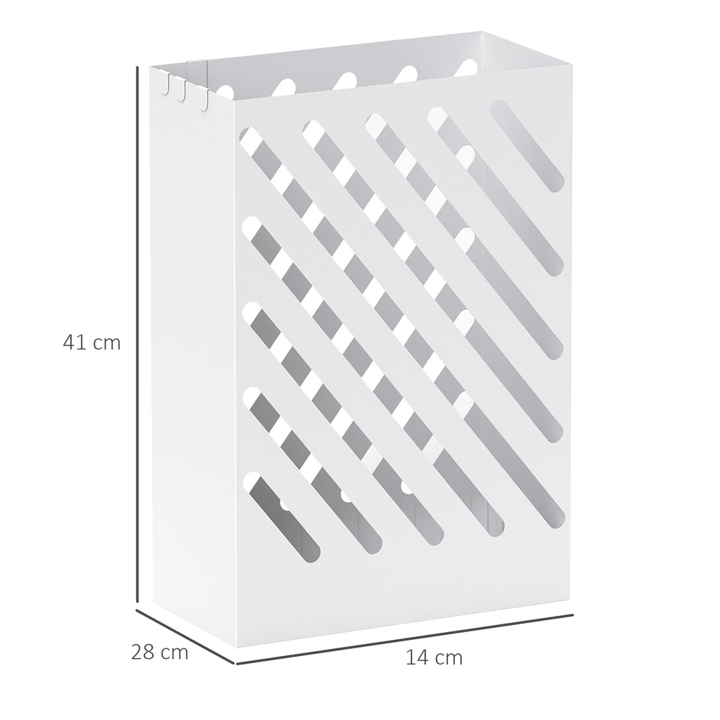 Design Umbrella Stand with Drip Tray and 4 Metal Hooks, 28x14x41 cm, White