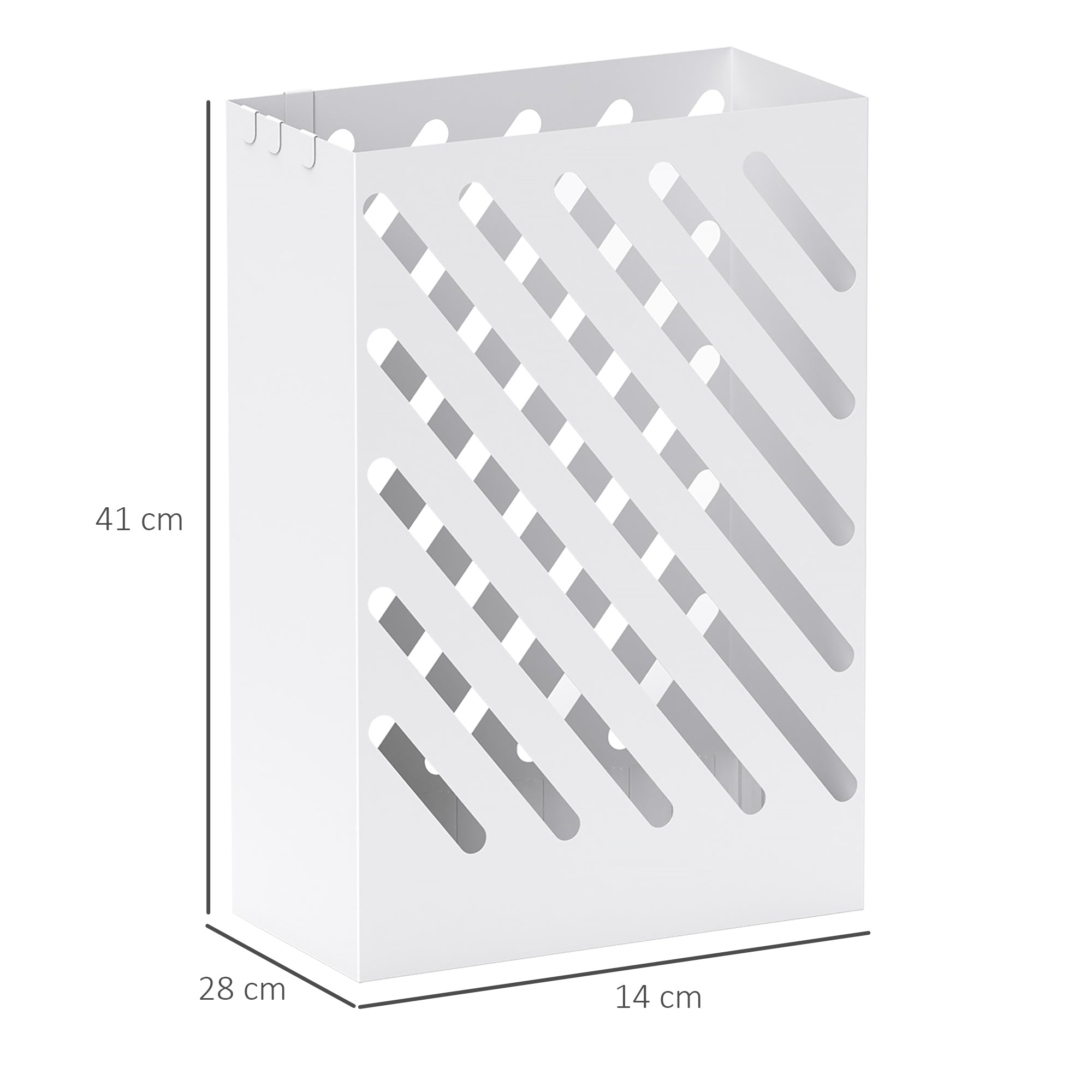 Design Umbrella Stand with Drip Tray and 4 Metal Hooks, 28x14x41 cm, White