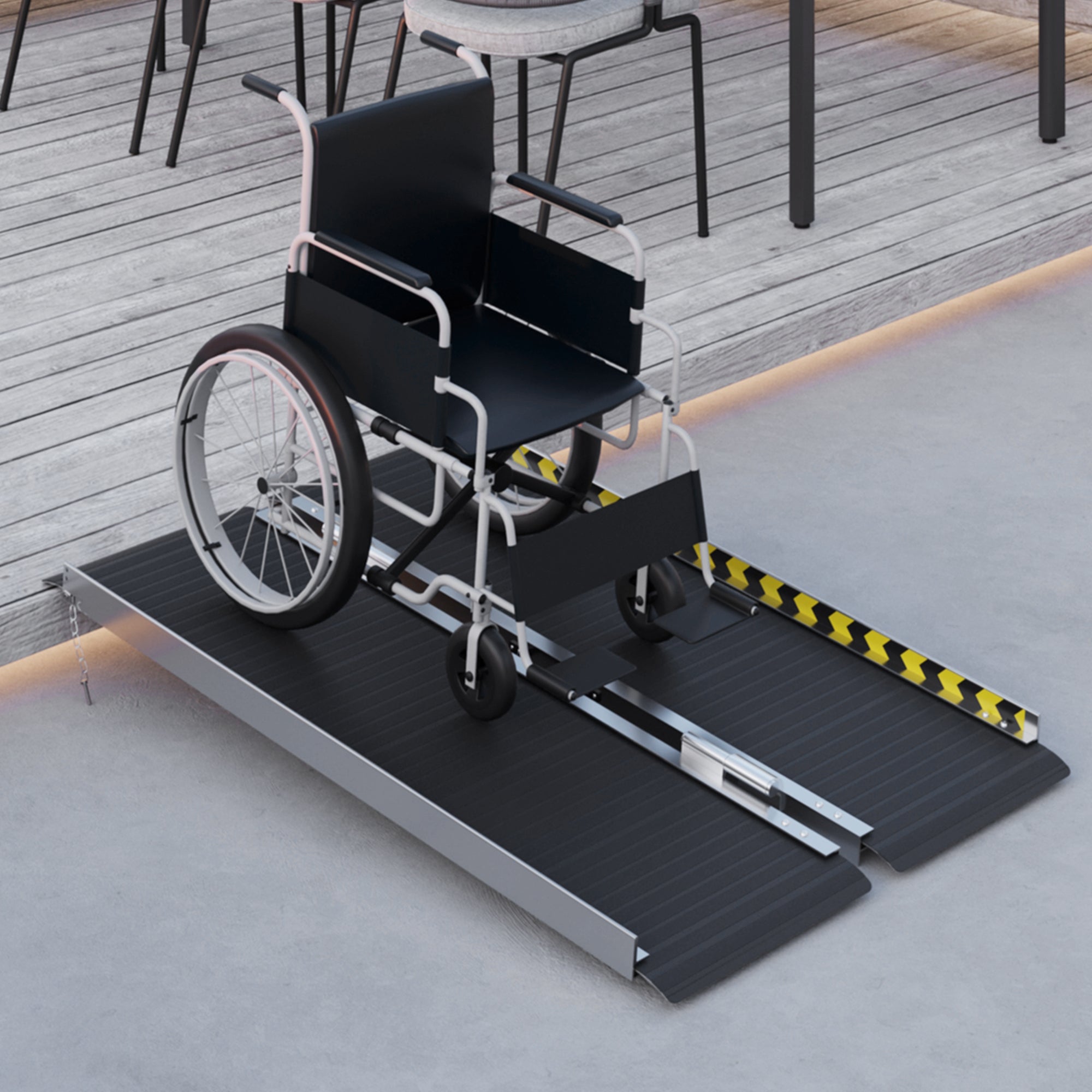Folding Aluminum Wheelchair Ramp with Deflectors and Stickers, 122 x 73.6 x 5.1 cm, Black