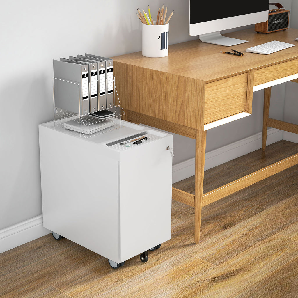 Office Filing Cabinet with 2 Drawers, Envelope Slot and Hanging Bar, Steel, 30x50x53.5 cm, White