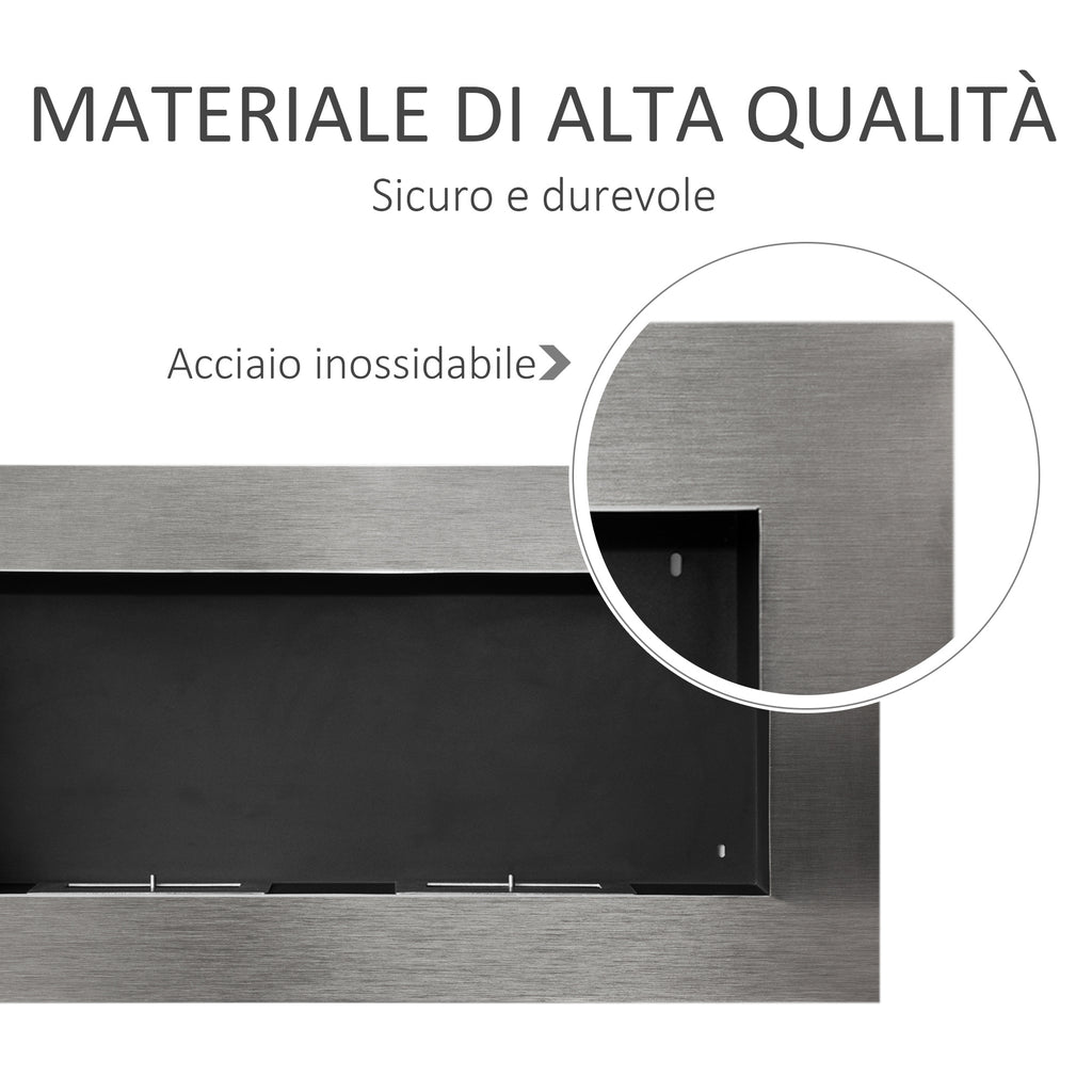 Wall-Mounted Bioethanol Fireplace Made of Stainless Steel with 2 Burners 0.9LT 110 x 54 x 14cm