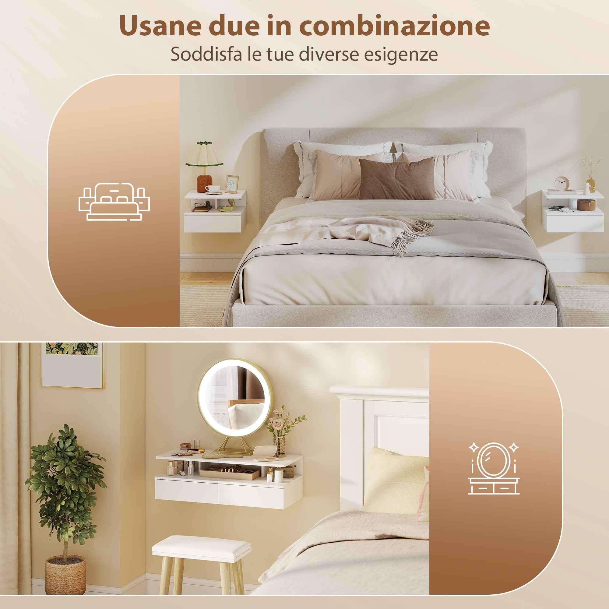 HOMCOM Set of 2 Floating Bedside Tables with Drawer and Open Shelf, 35x32x22.5 cm, White