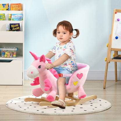 Unicorn Rocking Horse with 32 Songs, Wooden Base and Safety Belt, Age 18-36 Months, Pink - Borgè